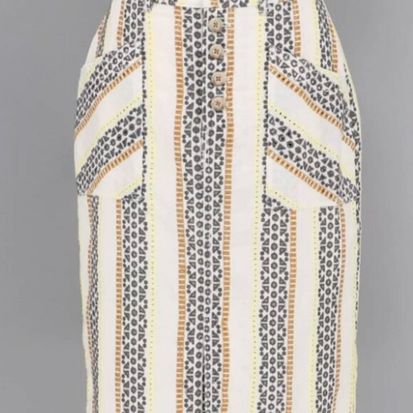 ANTHROPOLOGIE Linen Blend Cream Striped Quincy Eyelet Embroidered Skirt Size 2 - Picture 1 of 8